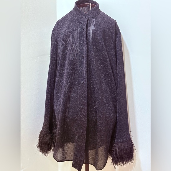 Oseree Lumiere Plumage Black Metallic Relaxed Blouse - Size M-L - Picture 2 of 4